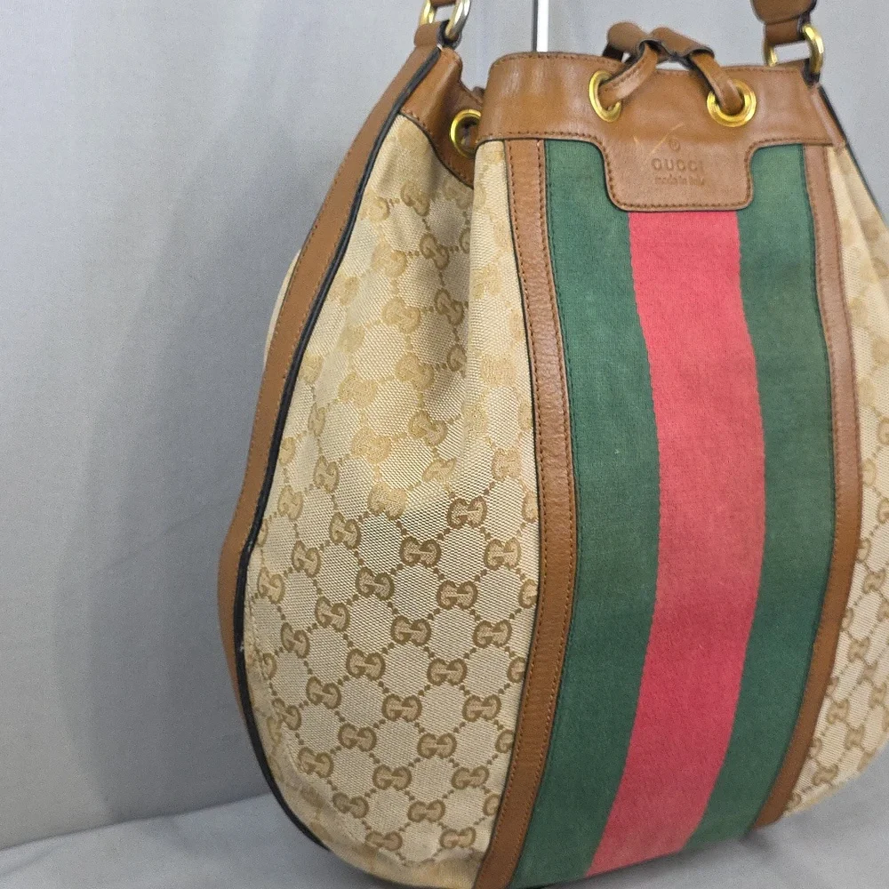 Gucci Beige and Brown Shoulder Bag with Green and Red Stripes - Picture 3 of 16